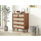 Commode de rangement à 5 tiroirs Noyer, style rotin, simple