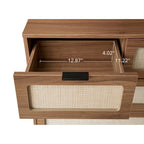 Commode de rangement à 5 tiroirs Noyer, style rotin, simple