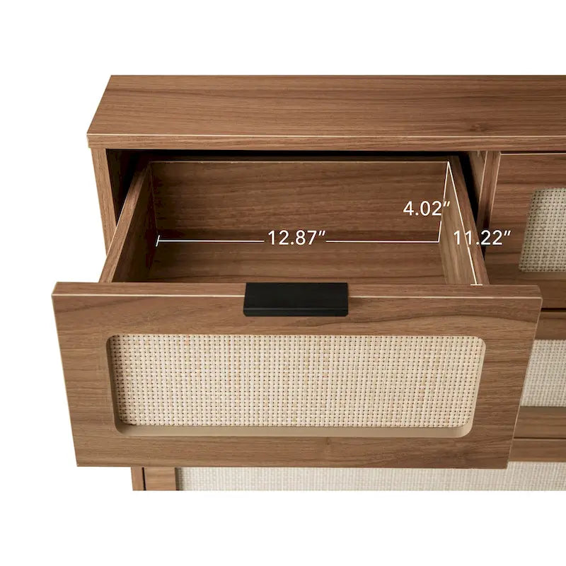 Commode de rangement à 5 tiroirs Noyer, style rotin, simple
