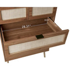 Commode de rangement à 5 tiroirs Noyer, style rotin, simple