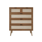 Commode de rangement à 5 tiroirs Noyer, style rotin, simple