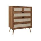 Commode de rangement à 5 tiroirs Noyer, style rotin, simple