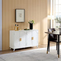 Buffet de rangement blanc 4 portes, accents dorés, motif vague