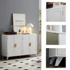 Buffet de rangement blanc 4 portes, accents dorés, motif vague