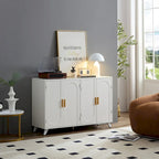 Buffet de rangement blanc 4 portes, accents dorés, motif vague