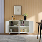Buffet de rangement blanc 4 portes, accents dorés, motif vague