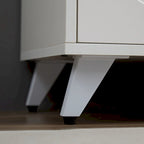 Buffet de rangement blanc 4 portes, accents dorés, motif vague