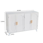Buffet de rangement blanc 4 portes, accents dorés, motif vague