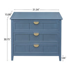 Meuble bas à 3 tiroirs bleu avec plateau en bois, simple