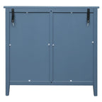 Meuble bas à 3 tiroirs bleu avec plateau en bois, simple