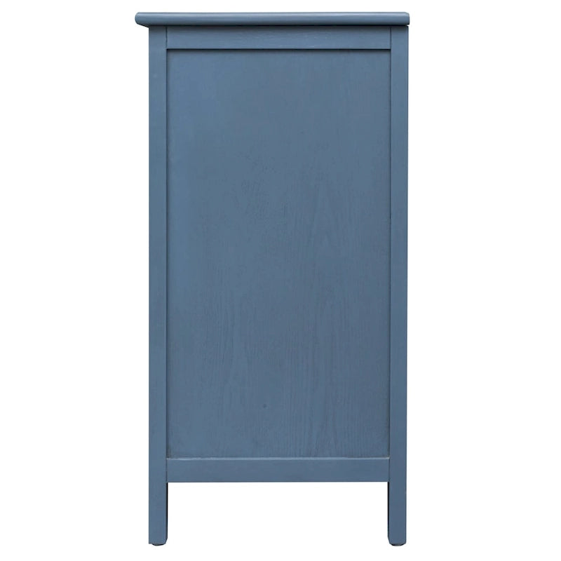 Meuble bas à 3 tiroirs bleu avec plateau en bois, simple