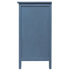 Meuble bas à 3 tiroirs bleu avec plateau en bois, simple