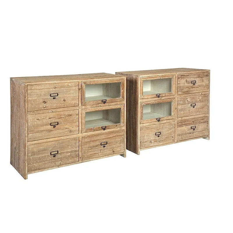 Boîte de rangement d'apothicaire en bois brun vieilli et verre, 1 personne