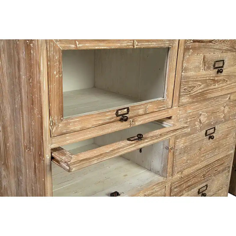Boîte de rangement d'apothicaire en bois brun vieilli et verre, 1 personne