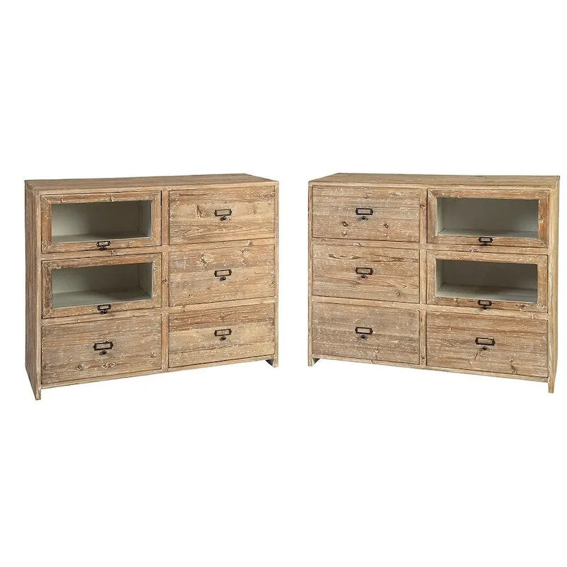 Boîte de rangement d'apothicaire en bois brun vieilli et verre, 1 personne