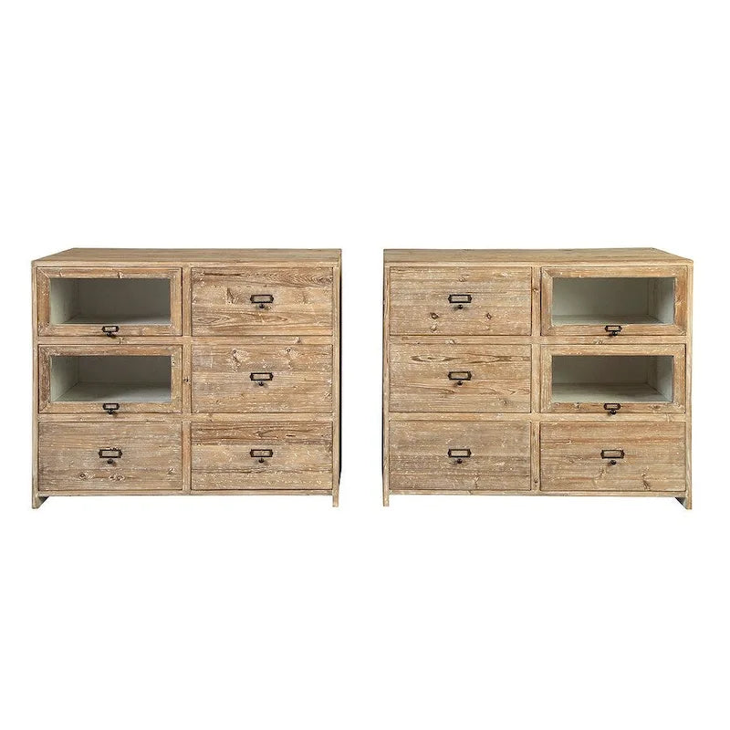 Boîte de rangement d'apothicaire en bois brun vieilli et verre, 1 personne