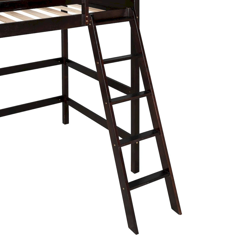Lit mezzanine simple avec échelle Gris / Espresso / Blanc, 1 personne