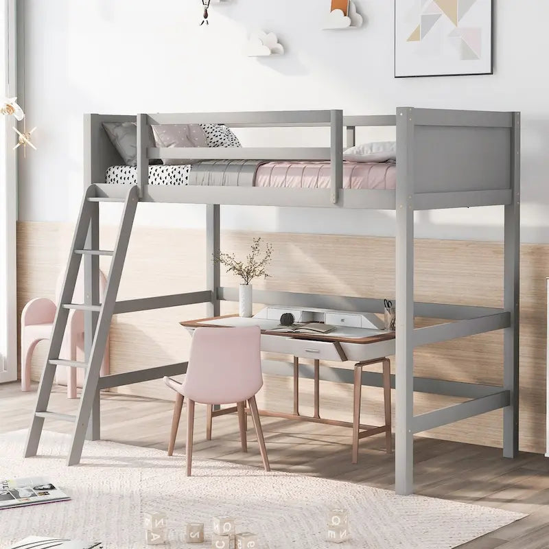 Lit mezzanine simple avec échelle Gris / Espresso / Blanc, 1 personne
