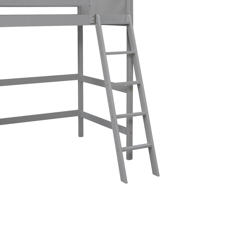 Lit mezzanine simple avec échelle Gris / Espresso / Blanc, 1 personne