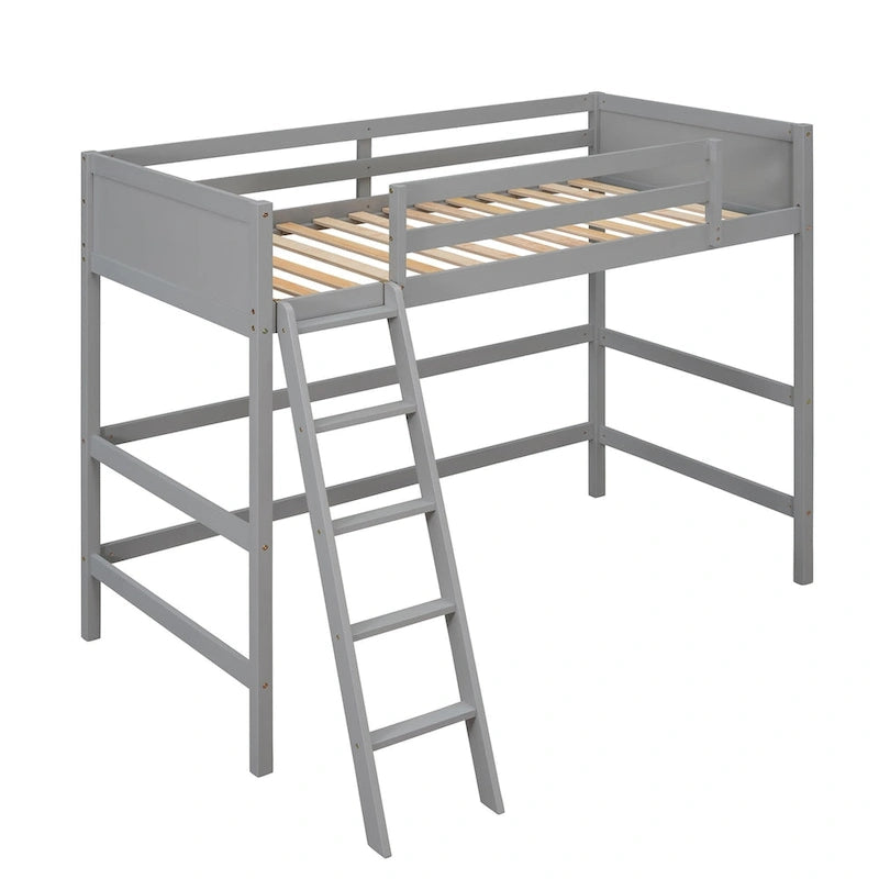 Lit mezzanine simple avec échelle Gris / Espresso / Blanc, 1 personne