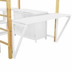 Lit mezzanine blanc/gris avec meuble de rangement et bureau pliable, 1 personne, double/simple