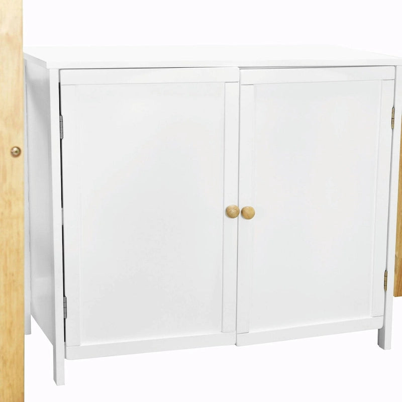 Lit mezzanine blanc/gris avec meuble de rangement et bureau pliable, 1 personne, double/simple