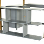 Lit mezzanine blanc/gris avec meuble de rangement et bureau pliable, 1 personne, double/simple