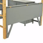 Lit mezzanine blanc/gris avec meuble de rangement et bureau pliable, 1 personne, double/simple