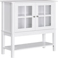 Buffet 2 portes avec plateau en verre trempé blanc / gris, rangement