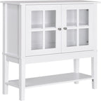 Buffet 2 portes avec plateau en verre trempé blanc / gris, rangement