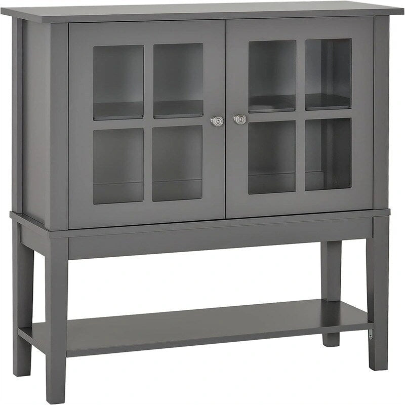Buffet 2 portes avec plateau en verre trempé blanc / gris, rangement