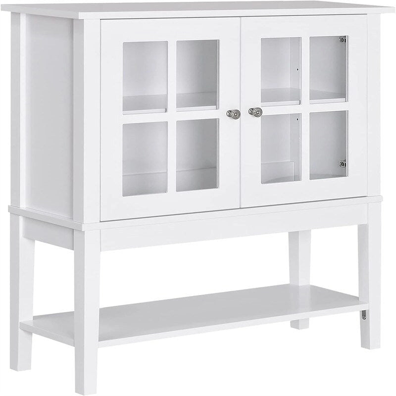 Buffet 2 portes avec plateau en verre trempé blanc / gris, rangement