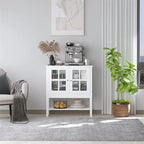 Buffet 2 portes avec plateau en verre trempé blanc / gris, rangement
