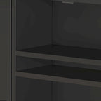 Buffet de salle à manger 2 portes en rotin noir avec étagères réglables