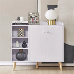Bahut de rangement blanc/bleu avec porte et étagères, assemblage par 1 personne