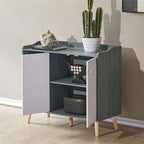 Bahut de rangement blanc/bleu avec porte et étagères, assemblage par 1 personne