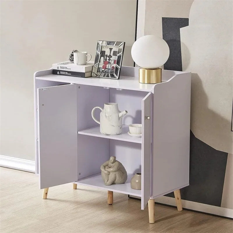 Bahut de rangement blanc/bleu avec porte et étagères, assemblage par 1 personne