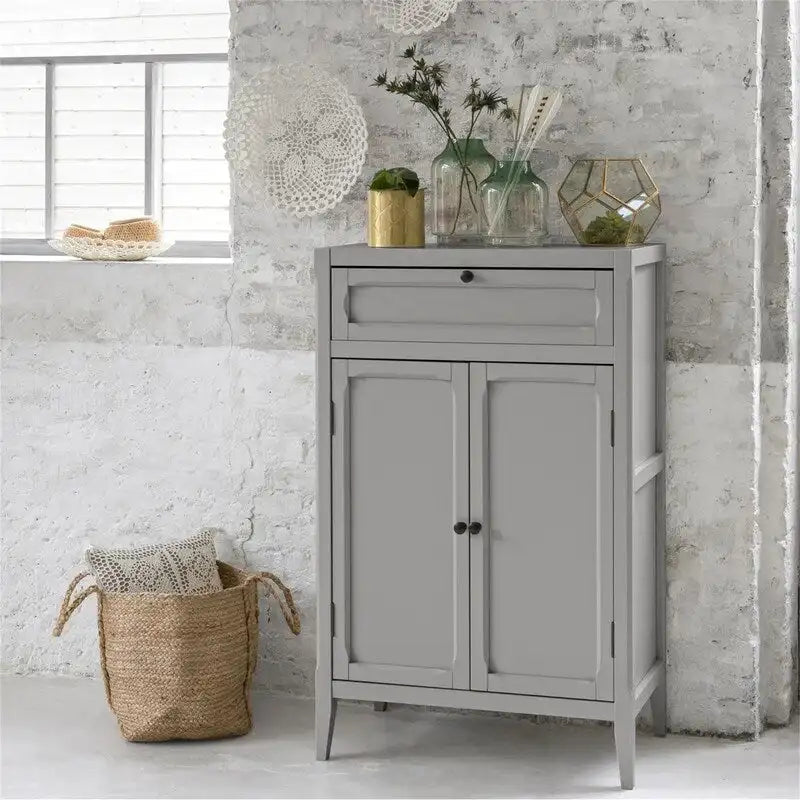 Armoire de rangement grise clair à 2 portes et 1 tiroir, simple