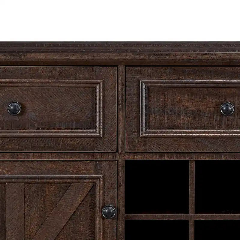 Buffet de style campagnard en bois, finition délavée grise ou espresso, avec porte-bouteilles – Assemblage par 1 personne