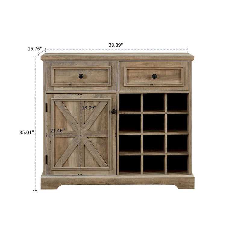 Buffet de style campagnard en bois, finition délavée grise ou espresso, avec porte-bouteilles – Assemblage par 1 personne