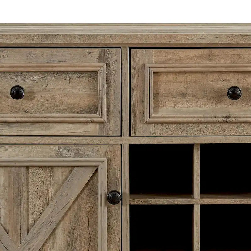 Buffet de style campagnard en bois, finition délavée grise ou espresso, avec porte-bouteilles – Assemblage par 1 personne