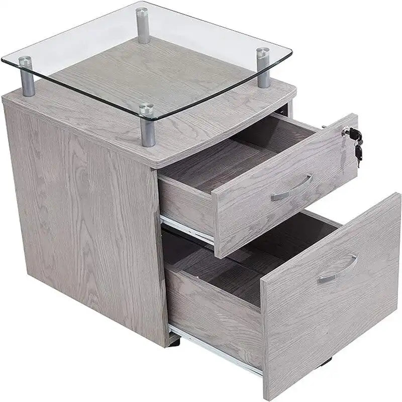 Caisson de classement roulant gris/graphite avec plateau en verre, 2 tiroirs, utilisateur unique