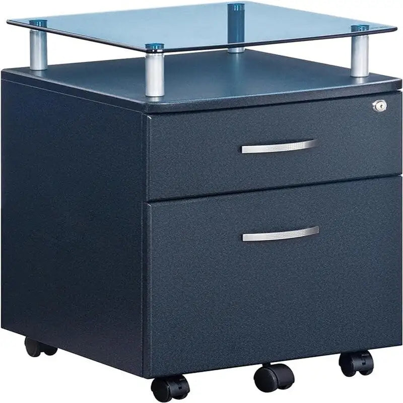 Caisson de classement roulant gris/graphite avec plateau en verre, 2 tiroirs, utilisateur unique