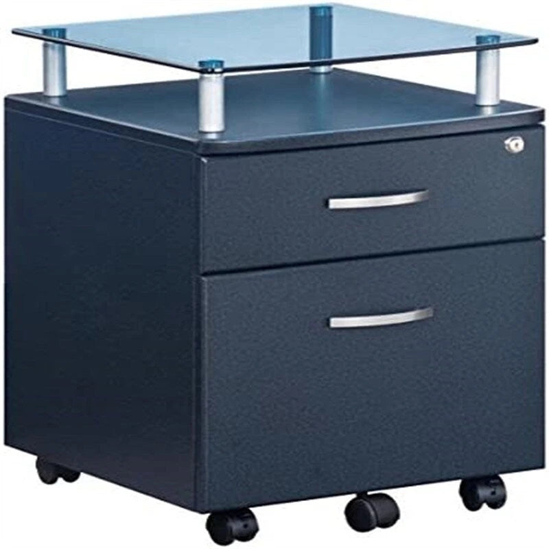 Caisson de classement roulant gris/graphite avec plateau en verre, 2 tiroirs, utilisateur unique