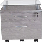 Caisson de classement roulant gris/graphite avec plateau en verre, 2 tiroirs, utilisateur unique