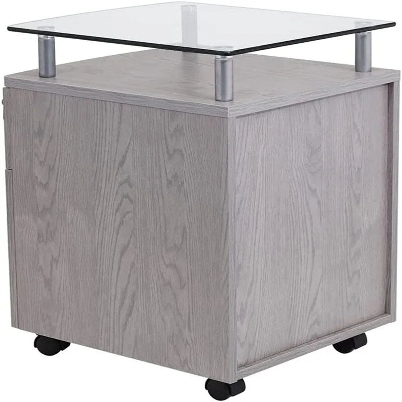 Caisson de classement roulant gris/graphite avec plateau en verre, 2 tiroirs, utilisateur unique