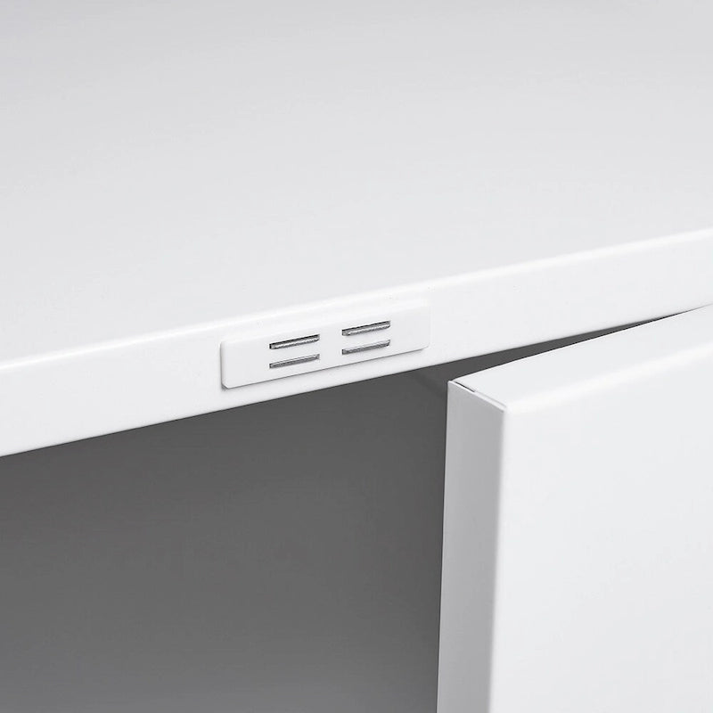 Meuble d'imprimante en métal blanc avec rangement, pour une personne, style armoire avec porte et roulettes