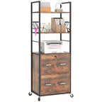 Caisson de classement mobile rustique marron à 2 tiroirs avec serrure et barre de suspension, 1 personne