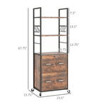 Caisson de classement mobile rustique marron à 2 tiroirs avec serrure et barre de suspension, 1 personne