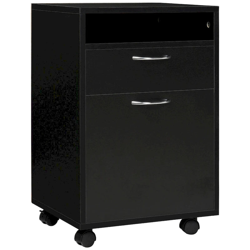Meuble de Rangement Noir Roulant avec Tiroir et Porte, Monoposte